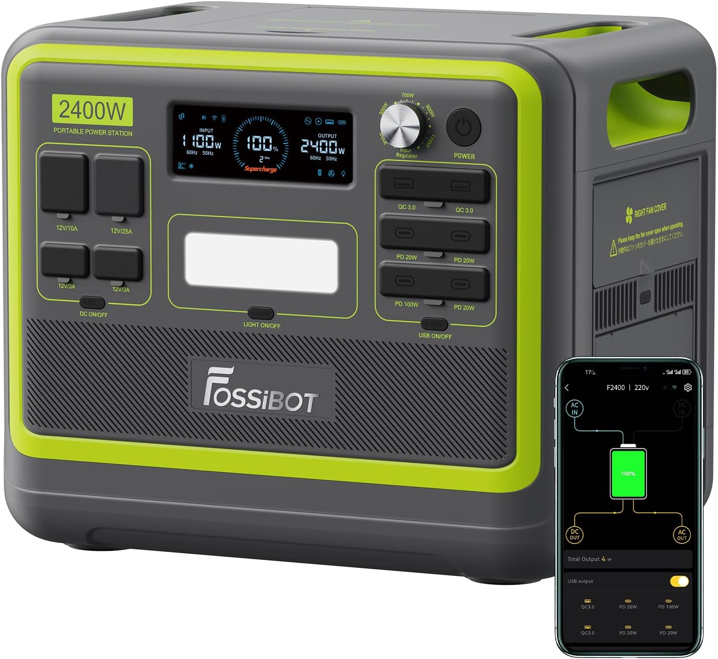 FOSSiBOT F2400 Generator solarny, 2048 Wh LiFePO4 akumulator zapasowy z wyjściami 24000 W AC (4600 W Peak)